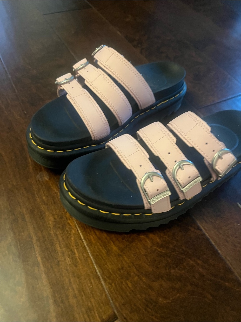 Dr. Martens Pink Triple-Strap Platform Slide Sandals